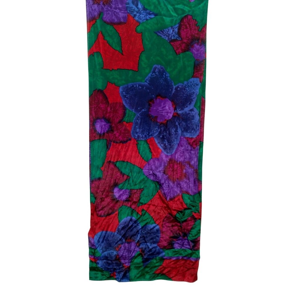 Vintage 1990s Liz Claiborne Silk Scarf Bold Colorful Flowers Rectangle 10x52" - Picture 10 of 13